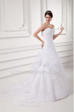 A-Line Sweetheart Satin Organza Sleeveless Wedding Dresses 2031095