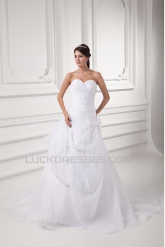 A-Line Sweetheart Satin Organza Sleeveless Wedding Dresses 2031095