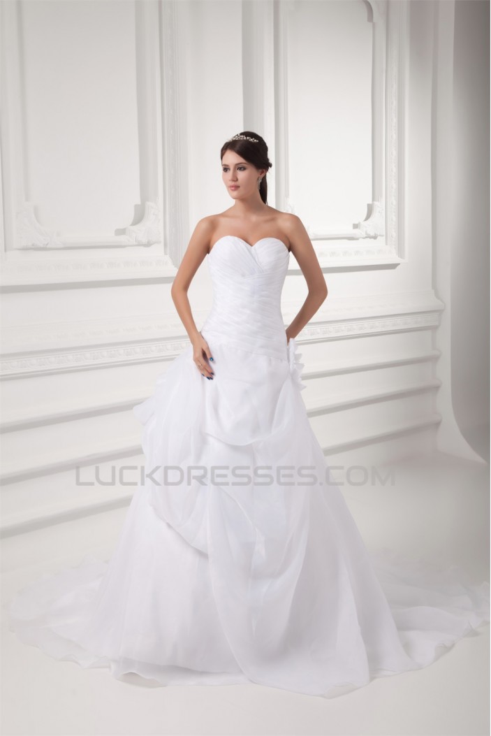 A-Line Sweetheart Satin Organza Sleeveless Wedding Dresses 2031095