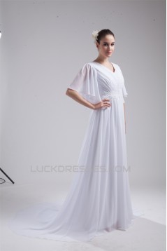 A-Line Chiffon V-Neck Half Elbow Sleeve Wedding Dresses 2030110