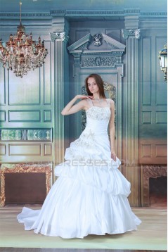 Amazing Ball Gown Straps Satin Sleeveless Beaded Wedding Dresses 2031106