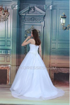 Amazing One-Shoulder Satin Netting A-Line Beaded Wedding Dresses 2031108