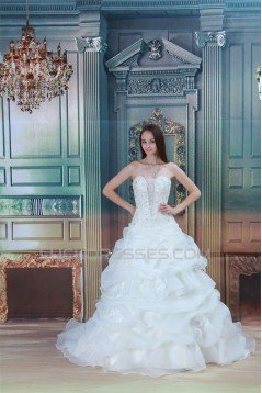 Amazing Satin Lace Ball Gown Sleeveless Strapless Wedding Dresses 2031109