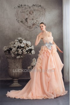 A-Line Court Train Handmade Flowers Wedding Dresses with Color 2030111