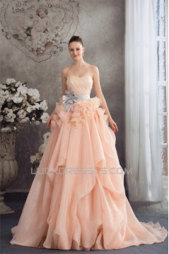 A-Line Court Train Handmade Flowers Wedding Dresses with Color 2030111