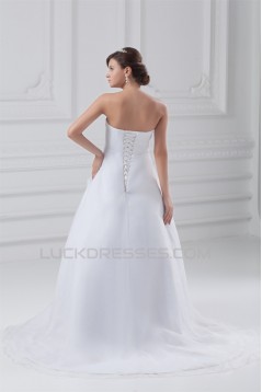 Amazing Sleeveless A-Line Strapless Satin Organza Wedding Dresses 2031111