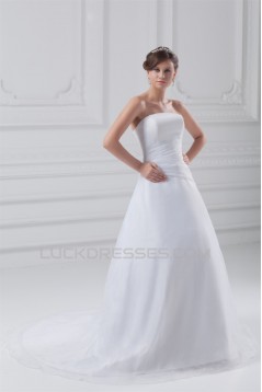 Amazing Sleeveless A-Line Strapless Satin Organza Wedding Dresses 2031111