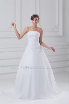 Amazing Sleeveless A-Line Strapless Satin Organza Wedding Dresses 2031111