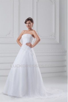 Amazing Sleeveless A-Line Strapless Satin Organza Wedding Dresses 2031111