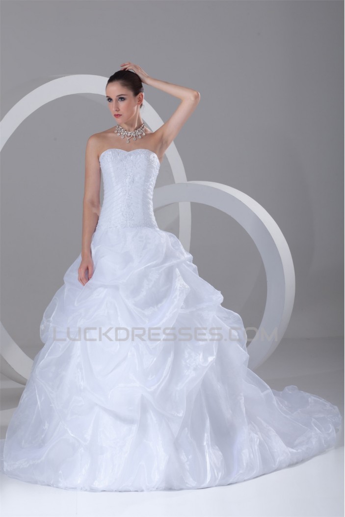 Amazing Satin Organza Sweetheart Sleeveless A-Line Beaded Wedding Dresses 2031112