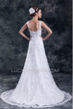 Amazing V-Neck A-Line Satin Lace Sweet Wedding Dresses 2031119