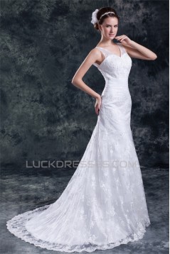 Amazing V-Neck A-Line Satin Lace Sweet Wedding Dresses 2031119