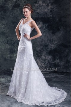 Amazing V-Neck A-Line Satin Lace Sweet Wedding Dresses 2031119