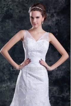 Amazing V-Neck A-Line Satin Lace Sweet Wedding Dresses 2031119