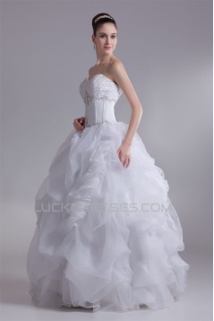 Ball Gown Sleeveless Satin Organza Sweetheart Beaded Wedding Dresses 2031124