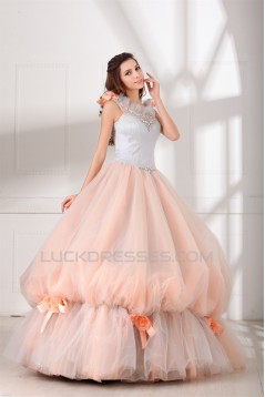 Ball Gown Sleeveless Scoop Satin Organza Fine Netting Wedding Dresses 2031125