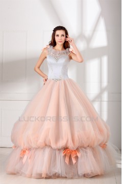 Ball Gown Sleeveless Scoop Satin Organza Fine Netting Wedding Dresses 2031125