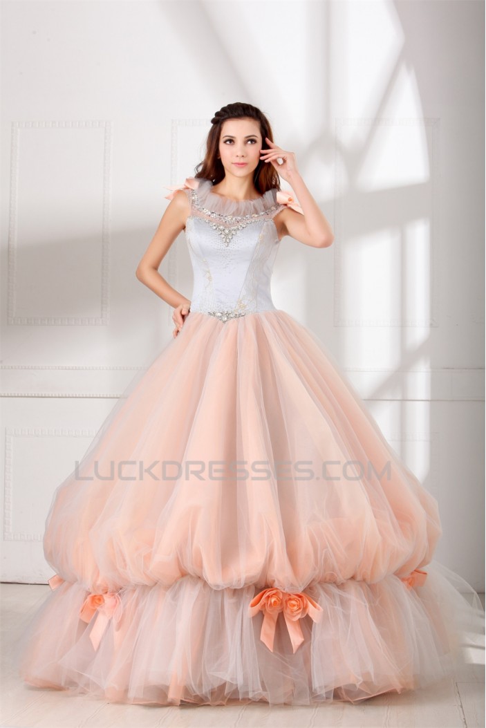 Ball Gown Sleeveless Scoop Satin Organza Fine Netting Wedding Dresses 2031125