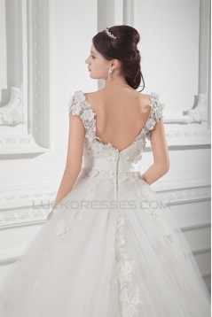 Ball Gown V-Neck Satin Fine Netting Embellished Wedding Dresses 2031127