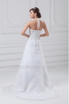 Beautiful Sleeveless Satin Organza A-Line Halter Wedding Dresses 2031135