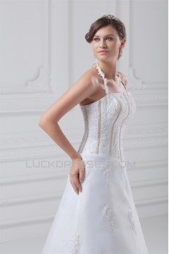 Beautiful Sleeveless Satin Organza A-Line Halter Wedding Dresses 2031135