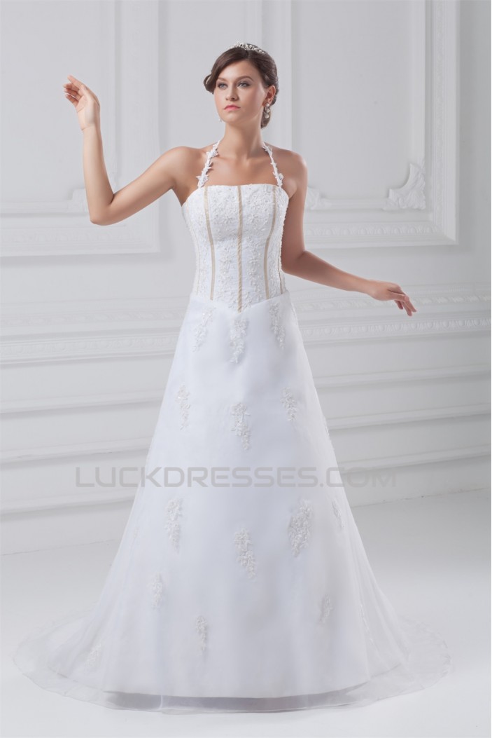 Beautiful Sleeveless Satin Organza A-Line Halter Wedding Dresses 2031135