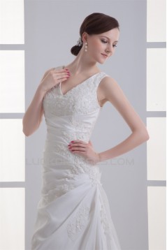 Beautiful Sleeveless V-Neck Taffeta Sheath/Column Lace Wedding Dresses 2031136