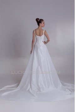 Breathtaking A-Line Taffeta V-Neck Sleeveless Sweet Wedding Dresses 2031140