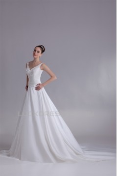 Breathtaking A-Line Taffeta V-Neck Sleeveless Sweet Wedding Dresses 2031140