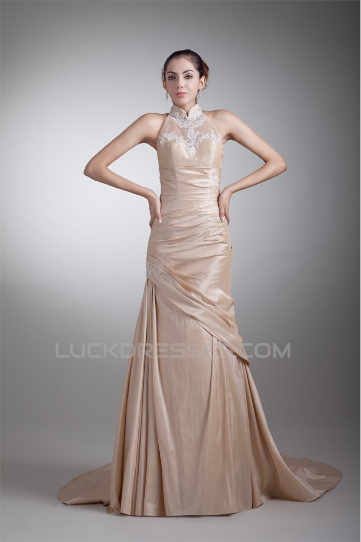 Breathtaking Sleeveless High Neck Taffeta A-Line Wedding Dresses with Color 2031142