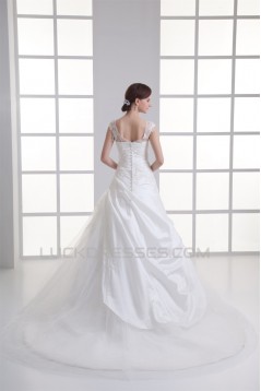 Capped Sleeves Taffeta Fine Netting Ball Gown Wedding Dresses 2031145