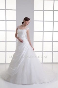 Capped Sleeves Taffeta Fine Netting Ball Gown Wedding Dresses 2031145