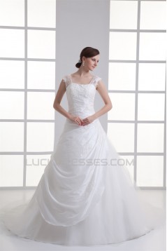 Capped Sleeves Taffeta Fine Netting Ball Gown Wedding Dresses 2031145