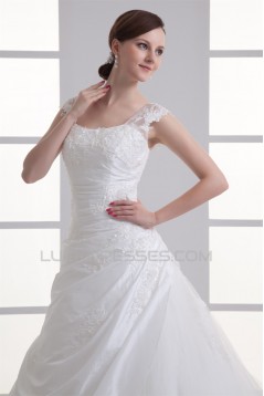 Capped Sleeves Taffeta Fine Netting Ball Gown Wedding Dresses 2031145