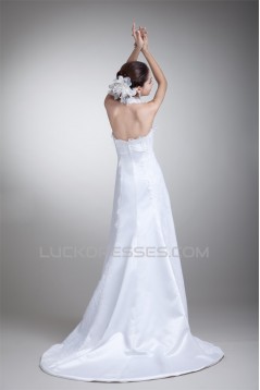 Charming A-Line Satin Lace Halter Sleeveless Sweet Wedding Dresses 2031146