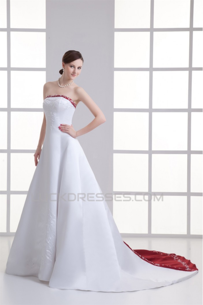 Charming Satin A-Line Sleeveless Strapless Embellished Wedding Dresses 2031147