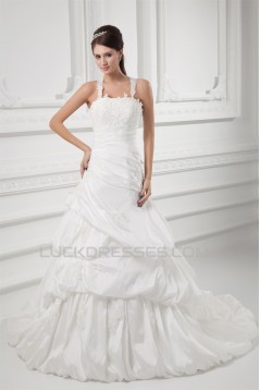 Charming Straps Taffeta Sleeveless A-Line Embellished Wedding Dresses 2031148