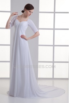 Chiffon Satin Bowl Sheath/Column Half Elbow Sleeve Wedding Dresses Maternity Wedding Dresses 2031150