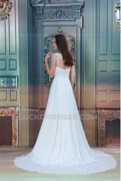 Chiffon Satin Straps A-Line Sleeveless Beaded Lace Beautiful Wedding Dresses 2031157