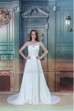 Chiffon Satin Straps A-Line Sleeveless Beaded Lace Beautiful Wedding Dresses 2031157