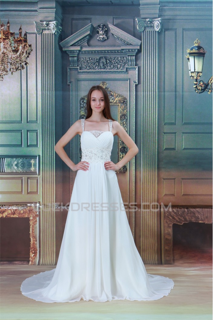 Chiffon Satin Straps A-Line Sleeveless Beaded Lace Beautiful Wedding Dresses 2031157