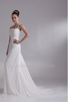 Chiffon Satin Straps Sheath/Column Sleeveless Beautiful Wedding Dresses 2031158