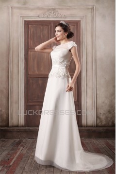 Custom Made A-Line Satin Tulle High-Neck Sweet Wedding Dresses 2031159