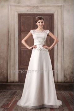 Custom Made A-Line Satin Tulle High-Neck Sweet Wedding Dresses 2031159