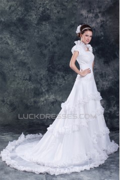 A-Line Square Short Sleeve Satin Organza Best Wedding Dresses 2031160