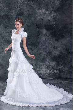 A-Line Square Short Sleeve Satin Organza Best Wedding Dresses 2031160