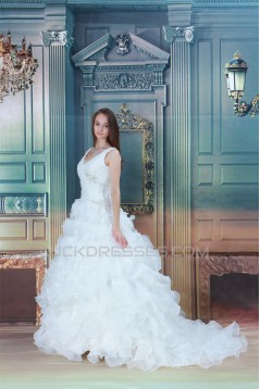 Ball Gown Sleeveless V-Neck Satin Organza Wedding Dresses 2031161