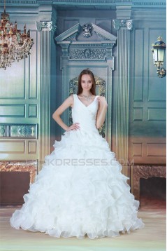 Ball Gown Sleeveless V-Neck Satin Organza Wedding Dresses 2031161