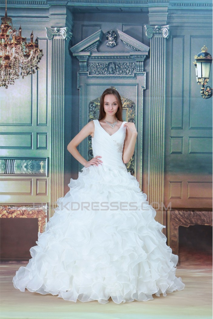 Ball Gown Sleeveless V-Neck Satin Organza Wedding Dresses 2031161