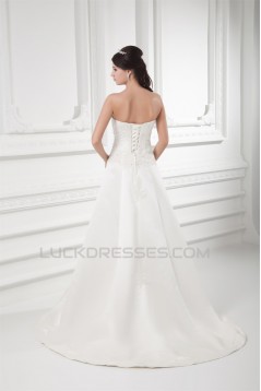 Sleeveless Satin Sweetheart A-Line Sweet Lace Wedding Dresses 2031163